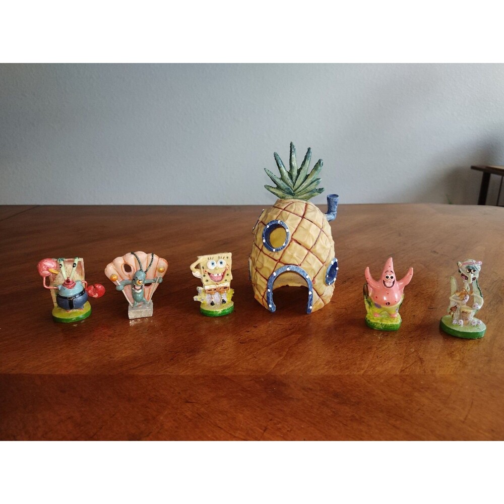 Lot 6 Sponge Bob Aquarium Ornament Pineapple Plankton Mr Krabs Patrick Squidward